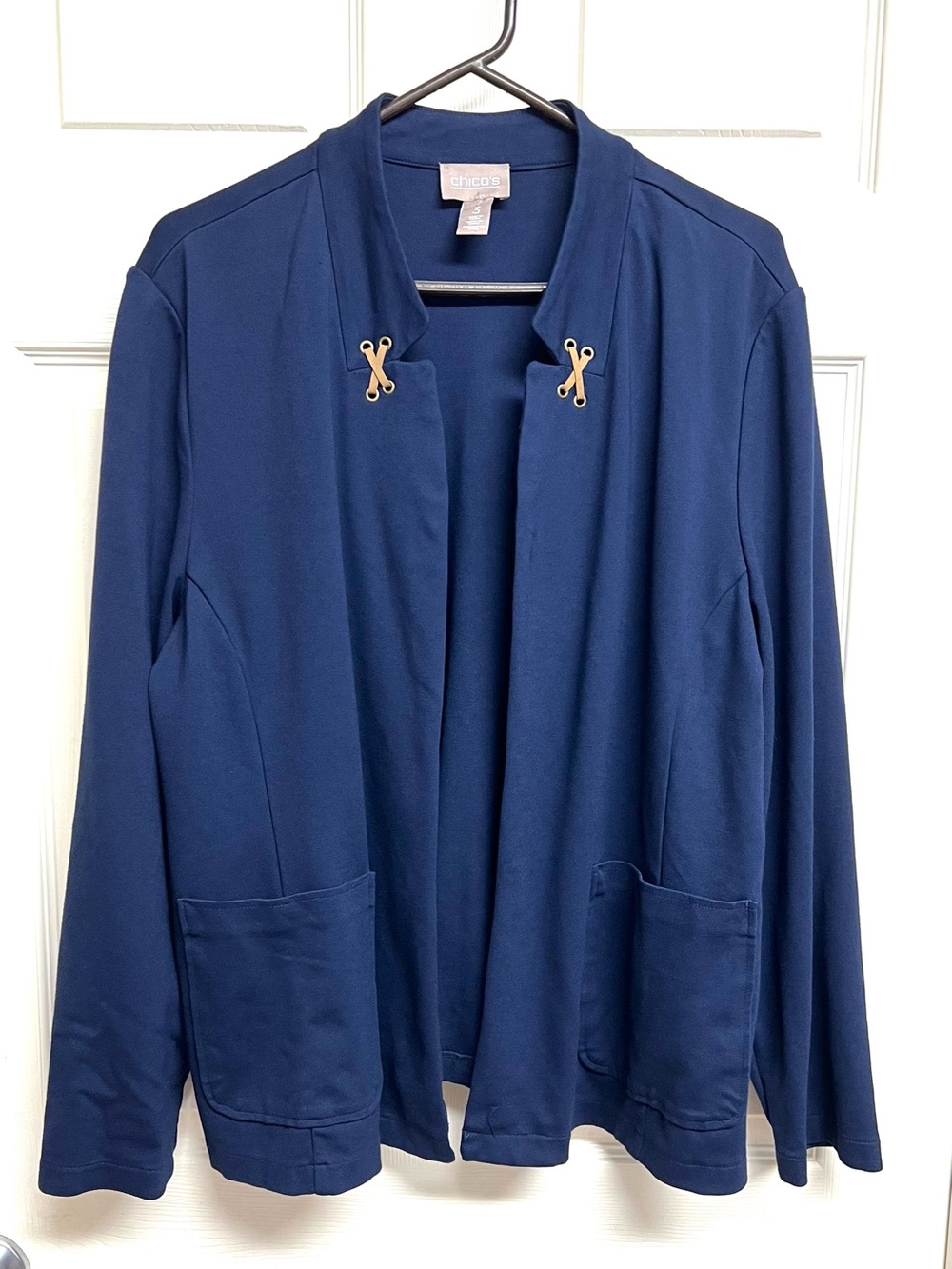 Chico’s Sz 3/16/XL Navy Open Front Long Sleeves Cardigan Jacket